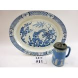 A Wood & Sons oval 'Yuan' pattern blue and white platter and a Jasper ware jug (2) et: £15-£25