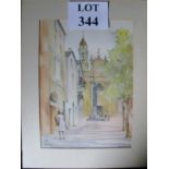 Patricia Tucker (20th century) - A framed and glazed watercolour street scene entitled 'Cote