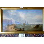 A framed oil on board early English Marine School c19 coastal scene (restored 1995) signed (13" x