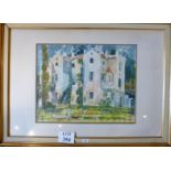Denes Gulyas (20th century) - A framed and glazed watercolour depicting a chateau with horse and