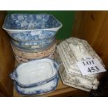 A Wedgwood 'Venetia' pattern hexagonal tureen and cover; a Masons Oriental blue and white deep bowl;