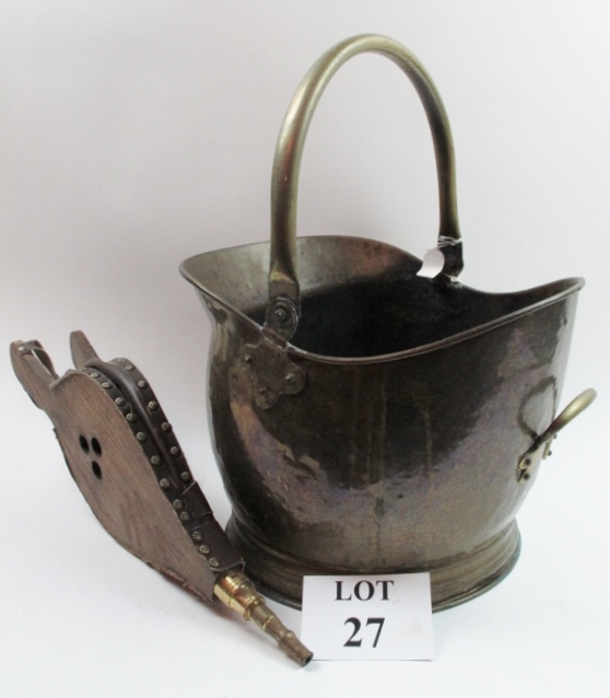 A brass coal scuttle and a pair of bellows est: £30-£50 (A4)