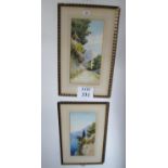 B Righitty - A framed and glazed pair of watercolour continental scenes signed lower right (37 x 18