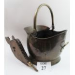 A brass coal scuttle and a pair of bello