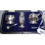 A three piece silver condiment set Sheff