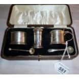 A three piece silver condiment set Birmi