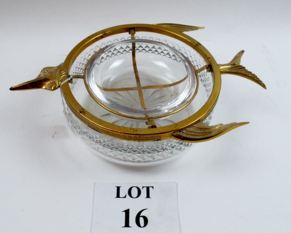 A gilt metal and cut glass caviar bowl m