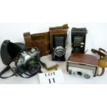 A Ross Ensign 820 folding camera together with other vintage cameras to include a No 1 pocket