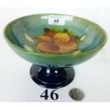 A Walter Moorcroft pedestal bowl with tube-lined lily on a blue/green ground,