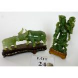 A jade carving of water-buffalo and another of a Geisha est: £40-£60 (N3)