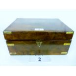 A Victorian walnut and brass bound writing box with green leather slope est: £30-£50 (A3)