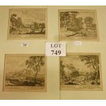 Four unframed etchings portraying various Greek Mythology landscape scenes to include 'Syrinx et