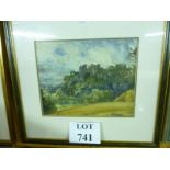 George Clausen (1852-1944) - A framed and glazed watercolour study of castle remains at the top of