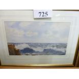 Henry Moore (1831-1895) - A framed and glaze watercolour seascape scene with waves breaking against