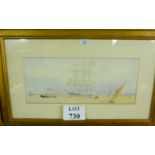 James Patterson (1854-1932) - A framed and glazed watercolour depicting tugs pulling a large