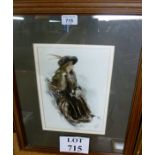 A framed and glazed Harrison Fisher print study of an Edwardian lady in extravagant dress edged