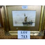 A framed Dutch watercolour study of a small sailing boat approaching a larger ship signed Van Dyne