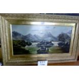 A gilt framed oil on canvas study of a Highland lake scene (29 x 60 cm approx) est: £40-£60