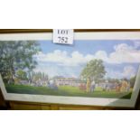 A framed and glazed Hugh Cushing coloured print cricket scene 'Field of Dreams' limited edition