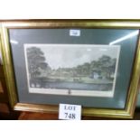 A framed and glazed engraving depicting 'A View of Mereworth House' as previously owned b the