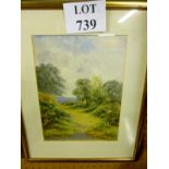 A framed and glazed watercolour study of a countryside landscape 'A Bedfordshire Lane,