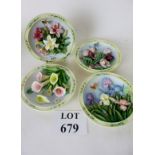 Four plates with high relief decoration from Lena Liu's assorted flower series (one a/f) boxed est: