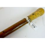 An 18c cane with pique inlaid ivory handle,