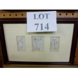 A framed and glazed set of three small Thomas Webster pen & ink sketches of figures of the time