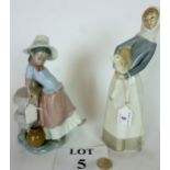 Two Lladro figurines shepherdess and water carrier,