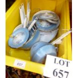 A set of vintage French enamel blue floral cookware (17 pieces) est: £30-£50 (BF30)