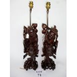 A pair of Chinese carved hardwood figural lamp bases (one slightly a/f) est: £40-£60 (G1)