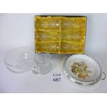 Boxed glassware to include a Dartington bowl; set of Bohemian goblets, a Webb jug,