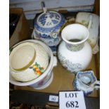 A mixed lot of ceramics to include a Masons platter, a cheese dish and cover,