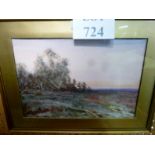 A framed and glazed watercolour study of a country landscape at sunset signed C.