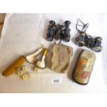 Two pairs of opera glasses, a case of di