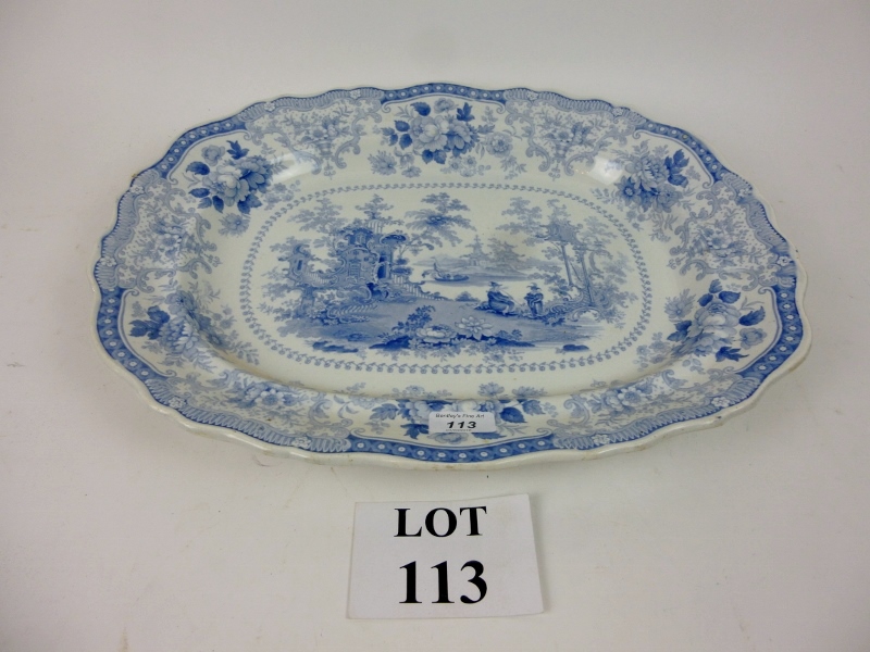 A Victorian blue and white meat dish or