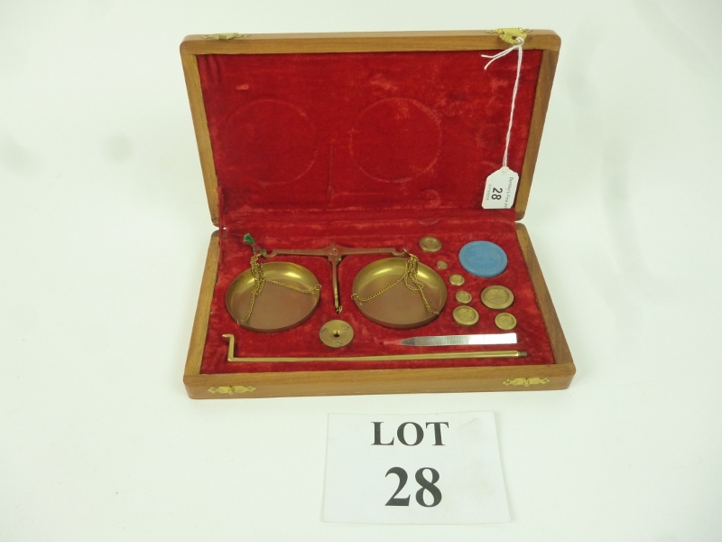 A cased set of apothecary scales (a/f) e