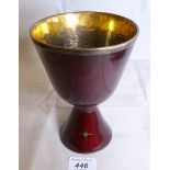 A large red enamelled goblet with lattic