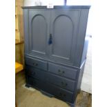 An early 20c painted linen press cupboar