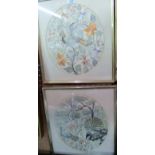 A pair of framed and glazed silk works d