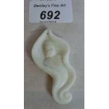 A Chinese white jade pendant of a Goddes