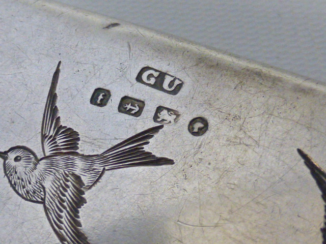 George Unite Victorian silver card case engraved to the front with songbirds at dawn, - Image 3 of 4