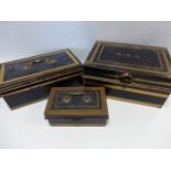 Three metal cash boxes of different size inc one Chubb with metal name plate to interior,