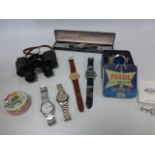 Gent's Fossil Big Tic stainless steel watch with paperwork and case, two Seiko, Citizen,