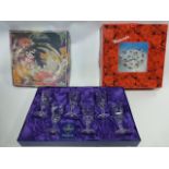 Boxed set of six Edinburgh Crystal International wine glasses and two boxed Walterglas glass dishes,