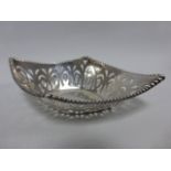 Navette shaped pierced silver dish hallmarked Birmingham 1908 by makers Alexander Clark & Co Ltd,