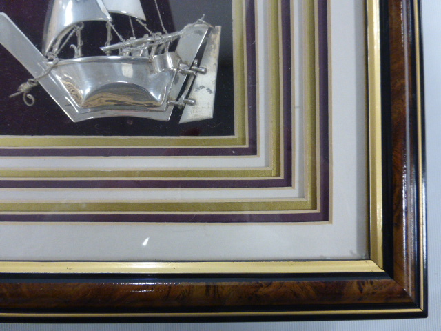 Framed silver model of a Dhow. The Dhow stamped Silver 925 measuring approximately 12cms in - Image 3 of 3