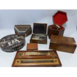 Collection of boxes including a Cox & Coombes Devonport & Plymouth draftsman's set, a W.H.