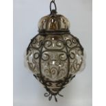 Italian hand blown glass light shade with metal cage frame,