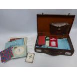 Small leather suitcase containing Masonic Surrey Lodge items,
